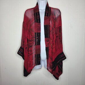 Chicos Womens 100% Silk Embroidered Beaded Sheer Kimono Size M/L Art To Wear